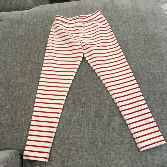 cream & red striped hanna andersson legging pants, size 6-7 - Picture 1 of 5